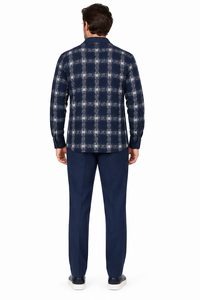 Mens Midnight Navy Heritage Plaid Walking Suit – Long Sleeve Shirt & Matching Pants