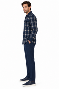 Mens Midnight Navy Heritage Plaid Walking Suit – Long Sleeve Shirt & Matching Pants