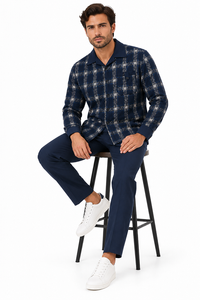 Mens Midnight Navy Heritage Plaid Walking Suit – Long Sleeve Shirt & Matching Pants