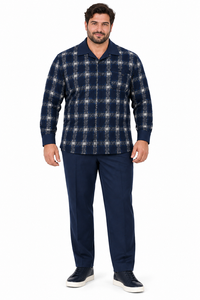 Mens Midnight Navy Heritage Plaid Walking Suit – Long Sleeve Shirt & Matching Pants