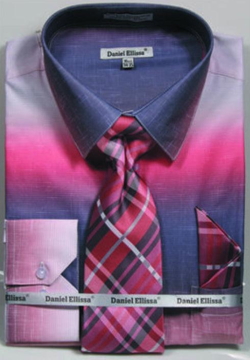 Men's Salmon Dress Shirt & Tie Set w/ Faded Print by Daniel Ellissa - USA Men's Outlet