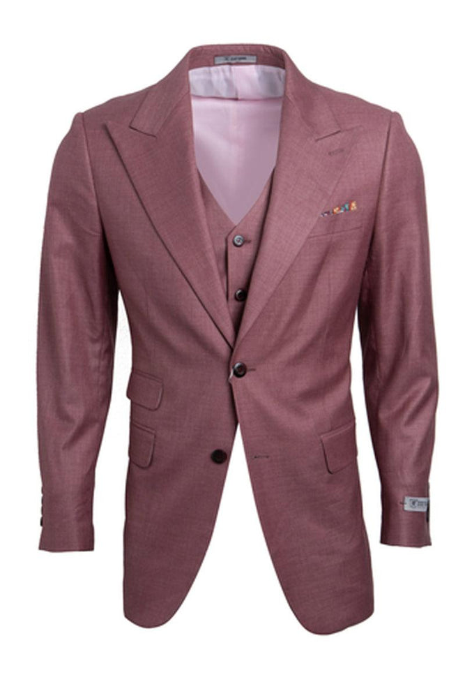 Men's Salmon Pink Peak Lapel One-Button Stacy Adams Sharkskin Suit - USA Men's Outlet