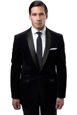 "Men's Sartorial Velvet Tuxedo Jacket in Black by Tazio" - USA Men's Outlet