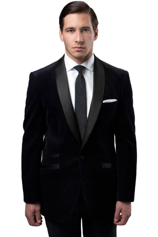 "Men's Sartorial Velvet Tuxedo Jacket in Black by Tazio" - USA Men's Outlet