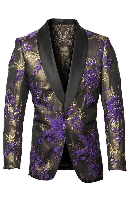 Men's Shiny Satin Paisley Prom Tuxedo Jacket in Purple & Gold | Empire - USA Men's Outlet