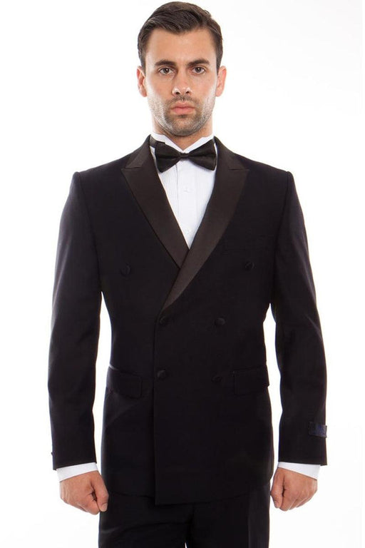 Men's Slim Fit Black Double Breasted Tuxedo by Bryan Michaels - USA Men's Outlet