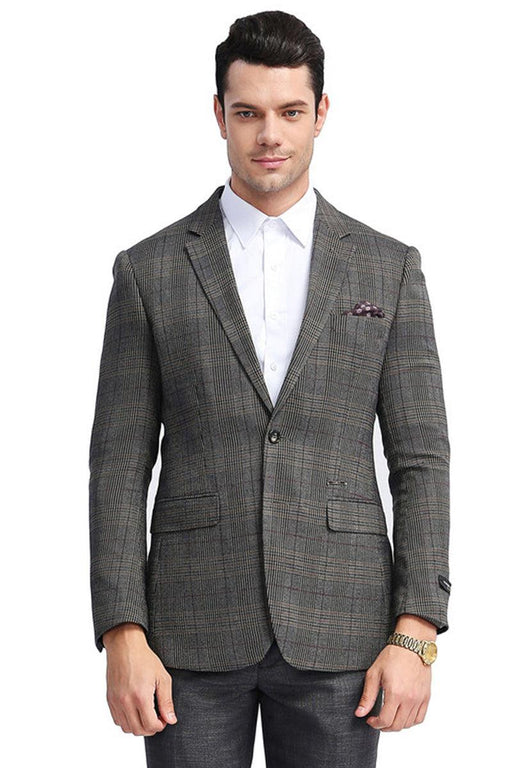 "Men's Slim Fit Charcoal Grey Plaid Sport Coat by Tazio" - USA Men's Outlet