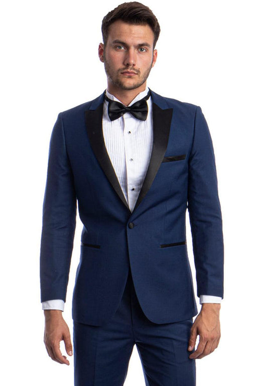 Men's Slim Fit Cobalt Blue Wedding Tuxedo w/ Peak Lapel & 1 Button Brand: Bryan Michaels - USA Men's Outlet