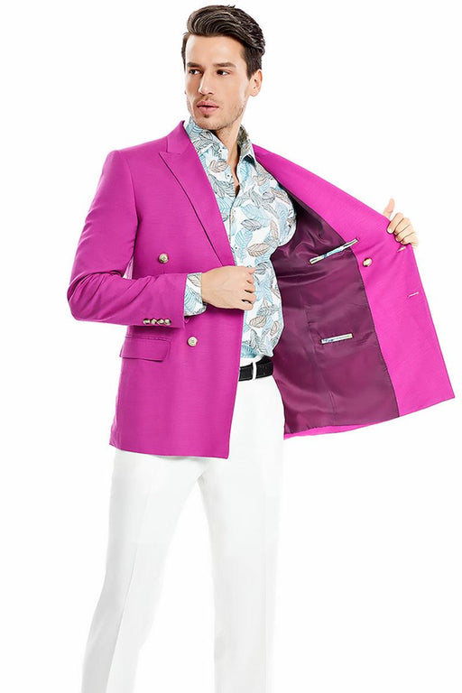 Men's Slim-Fit Double-Breasted Magenta Blazer - Tazio - USA Men's Outlet