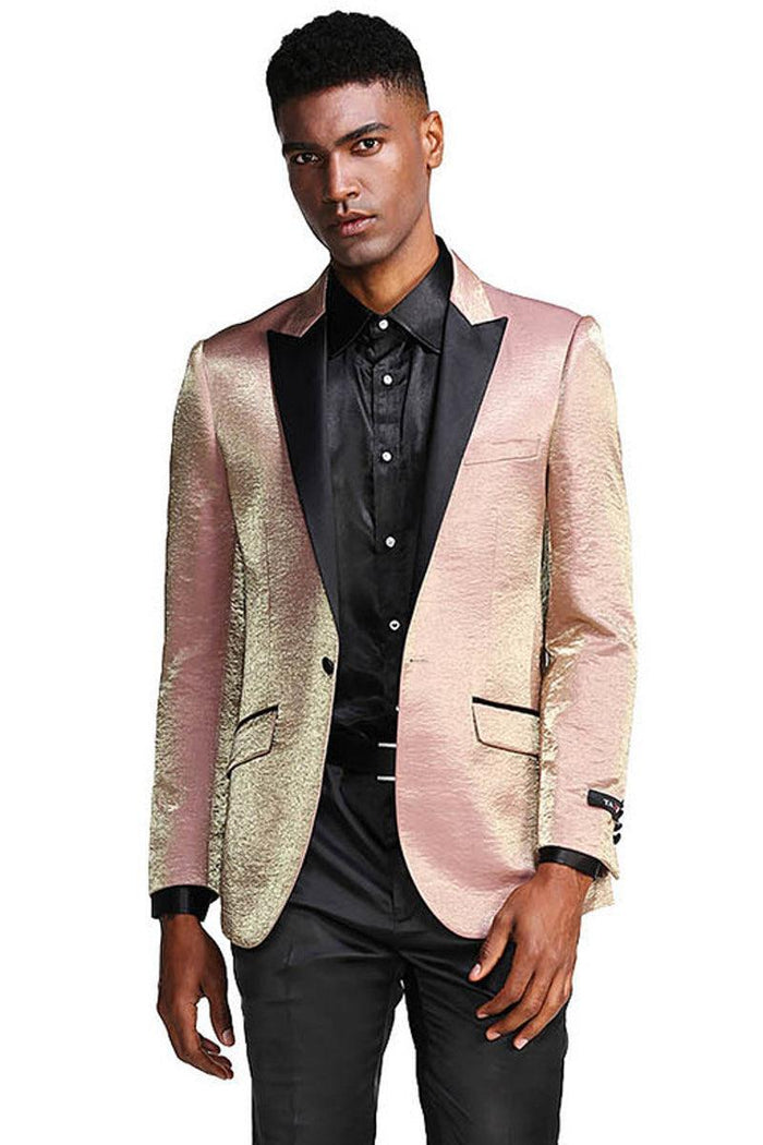 Men's Slim-Fit Rose Gold Satin Tuxedo Jacket by Tazio for Prom & Weddings - USA Men's Outlet