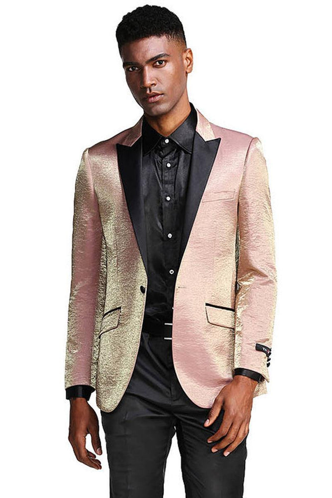 Men's Slim-Fit Rose Gold Satin Tuxedo Jacket by Tazio for Prom & Weddings - USA Men's Outlet