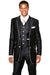 "Men's Slim-Fit Shiny Sharkskin Tuxedo Suit by Fortino Landi - Black with White Piping" - USA Men's Outlet