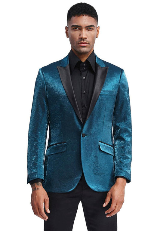 Men's Slim-Fit Turquoise Satin Tuxedo Jacket - Tazio Prom & Wedding - USA Men's Outlet