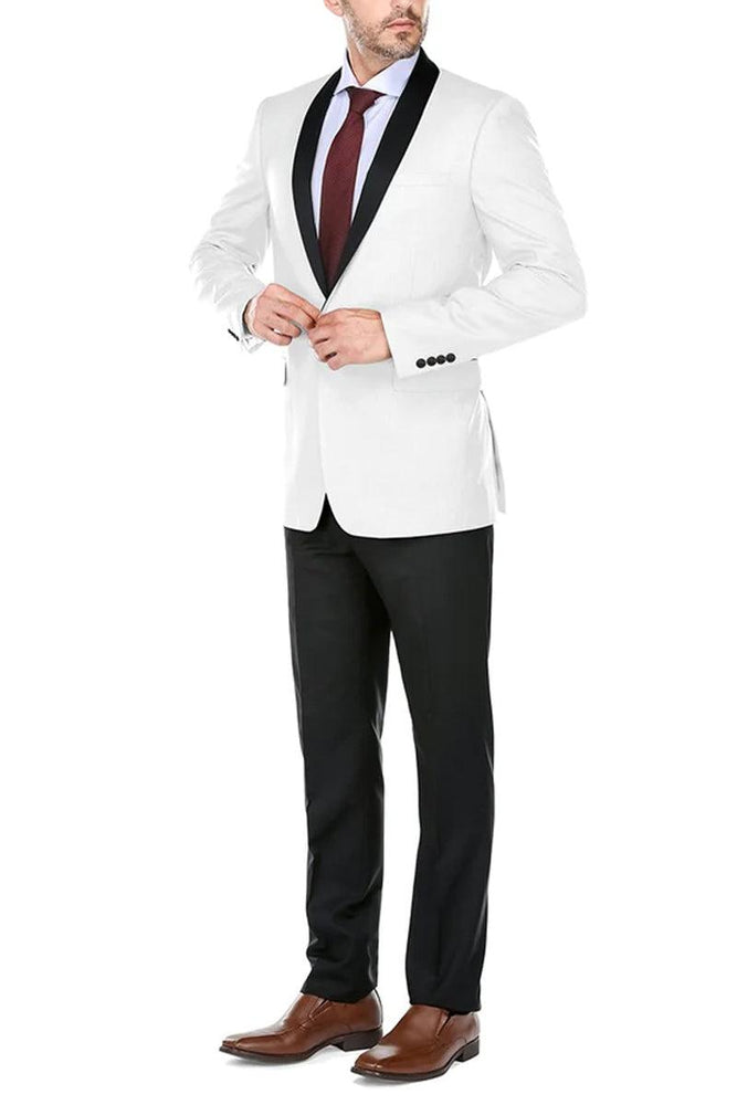 "Men's Slim Fit White Tuxedo with Shawl Collar by Renoir" - USA Men's Outlet