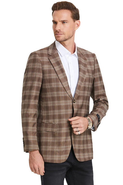 Men's Slim-Fitting Brown Glen Plaid Tazio Sport Coat - USA Men's Outlet