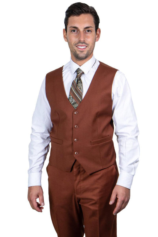 Men's Sophisticated Brown Vested Stacy Adams Basic 2-Button Suit - USA Men's Outlet