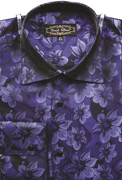 Men's Sports Shirt by Daniel Ellissa: Navy Floral Tonal Regular Fit - USA Men's Outlet