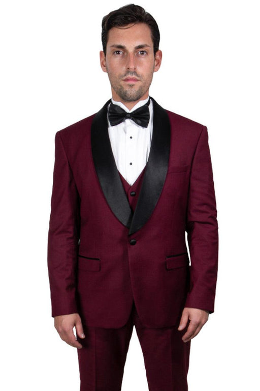 Men's Stacy Adams Burgundy 1-Button Shawl Lapel Tuxedo Jacket - USA Men's Outlet