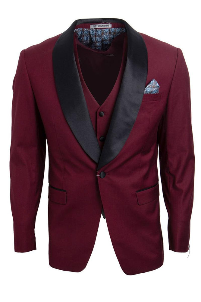 Men's Stacy Adams Burgundy 1-Button Shawl Lapel Tuxedo Jacket - USA Men's Outlet