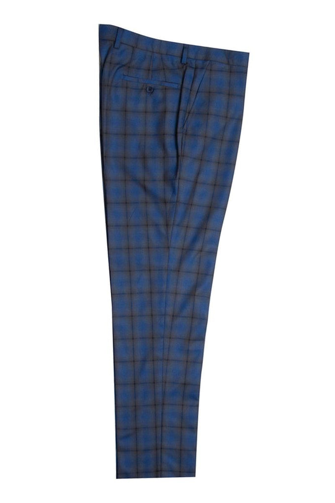 Men's Stacy Adams Two-Button Vested Bold Windowpane Plaid Suit: Blue & Brown - USA Men's Outlet