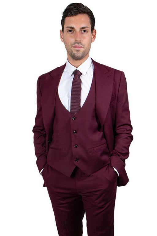 Men's Stacy Adams Vested Burgundy Suit | Classy 1-Button Peak Lapel - USA Men's Outlet