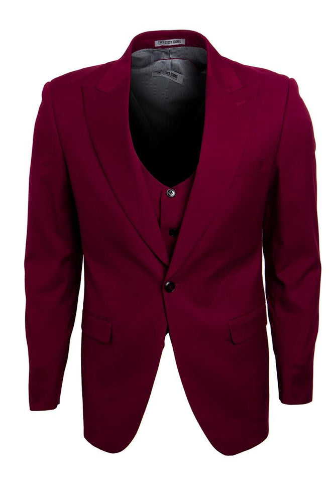 Men's Stacy Adams Vested Burgundy Suit | Classy 1-Button Peak Lapel - USA Men's Outlet