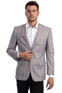 Men's Stylish 2-Button Windowpane Plaid Sport Coat by Tazio - USA Men's Outlet