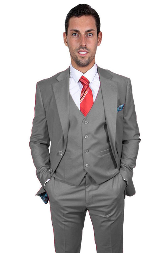Men's Stylish Grey Vested Stacy Adams 2-Button Basic Suit - USA Men's Outlet