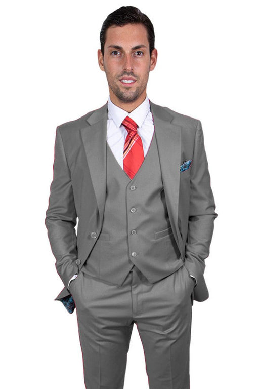 Men's Stylish Grey Vested Stacy Adams 2-Button Basic Suit - USA Men's Outlet