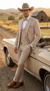 Men’s Tan Cowboy Three Piece Suit – Western Style Wedding and Formal Vested Suit