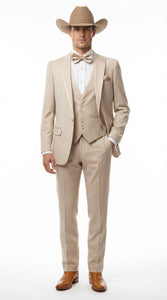 Men’s Tan Cowboy Three Piece Suit – Western Style Wedding and Formal Vested Suit