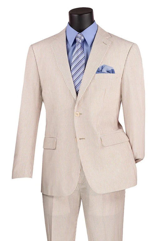 Men's Tan Pinstripe Seersucker 2PC Suit: Vinci Modern Fit - USA Men's Outlet