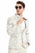 Men's Tan "Tulip Floral" Vested Wedding Tuxedo Jacket by Tazio - USA Men's Outlet