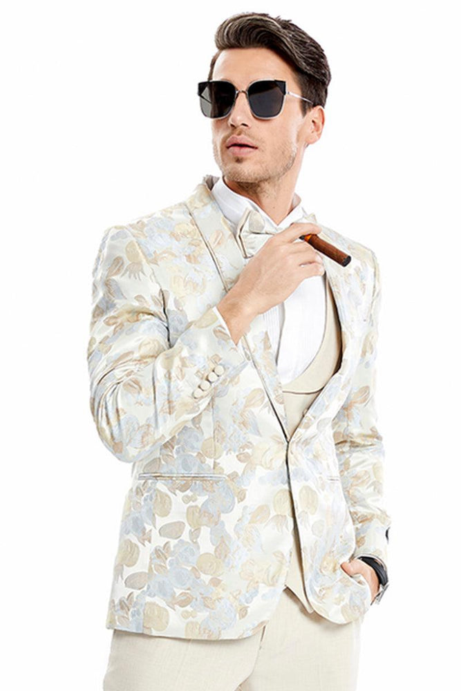 Men's Tan "Tulip Floral" Vested Wedding Tuxedo Jacket by Tazio - USA Men's Outlet