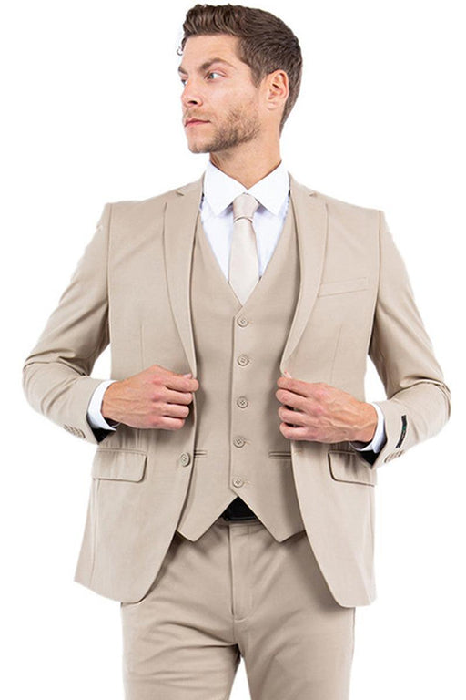 Men's Tan Vested Slim Fit Business & Wedding Suit | Zegarie - USA Men's Outlet