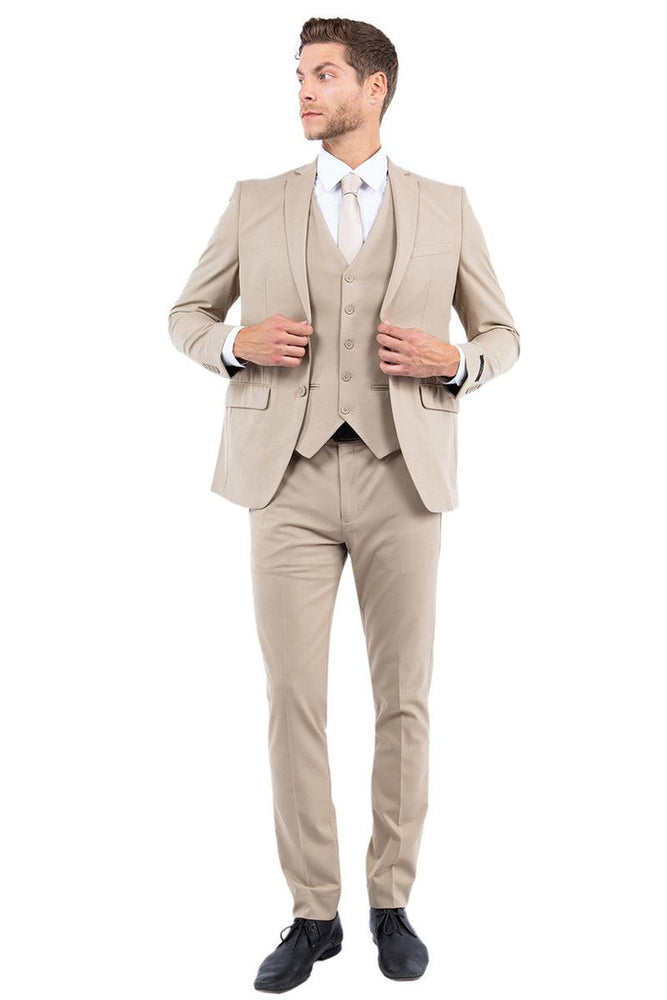 Men's Tan Vested Slim Fit Business & Wedding Suit | Zegarie - USA Men's Outlet