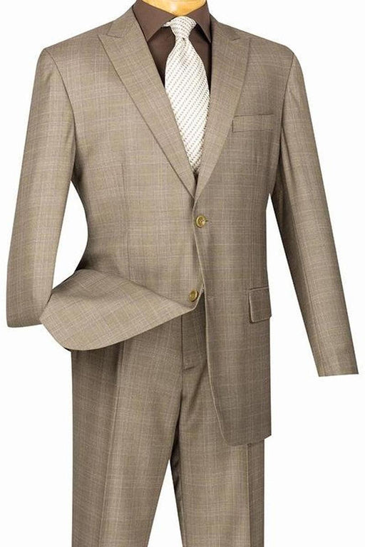 Men's Tan Vinci Modern Fit Summer Glen Plaid Business Suit - USA Men's Outlet