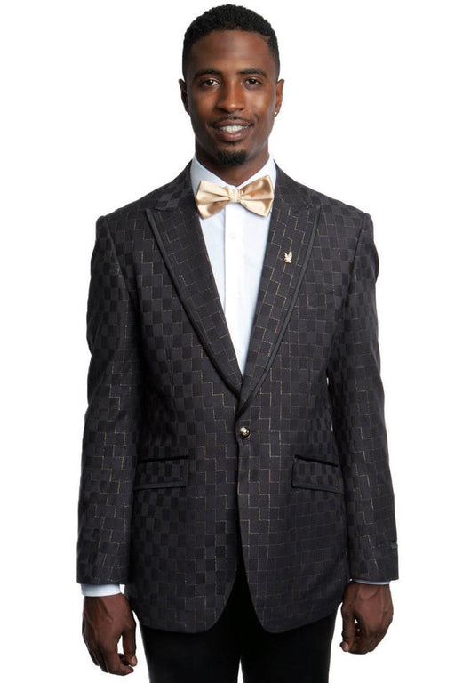 Men's Tazio Bold Black & Gold Print One-Button Blazer - USA Men's Outlet