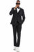 Men's Tazio Bold Gangster Pinstripe Suit w/ Wide Peak Lapel & One-Button Vest, Black - USA Men's Outlet