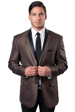 Men's Tazio Brown Houndstooth Blazer with Black Satin Trim - USA Men's Outlet