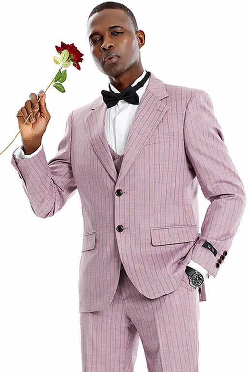 Men's Tazio Dusty Rose Pink Vintage Pinstripe Suit w/Wide Notch Lapel - USA Men's Outlet