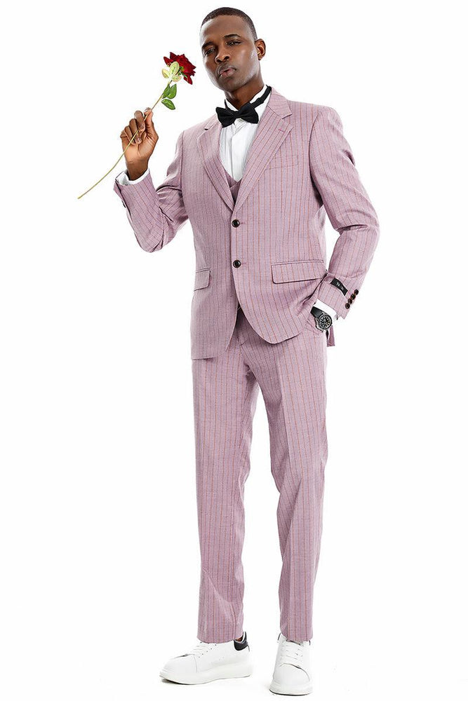 Men's Tazio Dusty Rose Pink Vintage Pinstripe Suit w/Wide Notch Lapel - USA Men's Outlet