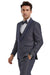 Men's Tazio Grey Birdseye Tuxedo with Blue Shawl Collar & Vest Trim - USA Men's Outlet