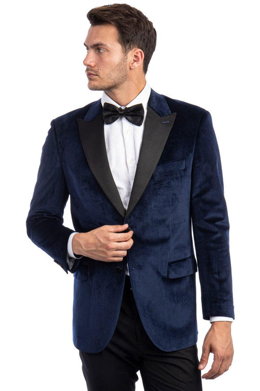 Men's Tazio Navy Blue Velvet 2-Button Peak Lapel Tuxedo Jacket for Weddings & Proms - USA Men's Outlet