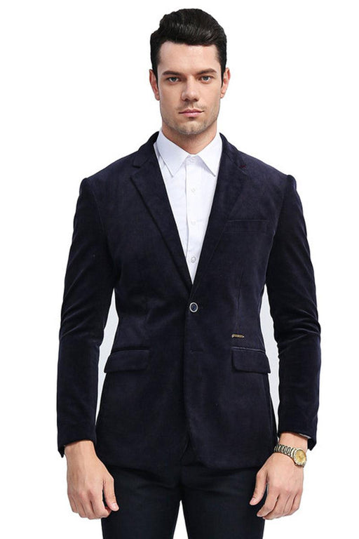 Men's Tazio Navy Blue Velvet Slim Fit Jacket: Classy Two-Button Style - USA Men's Outlet