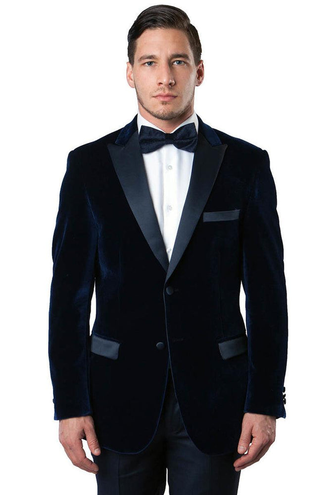 Men's Tazio Navy Velvet Two-Button Tuxedo Dinner Jacket - USA Men's Outlet