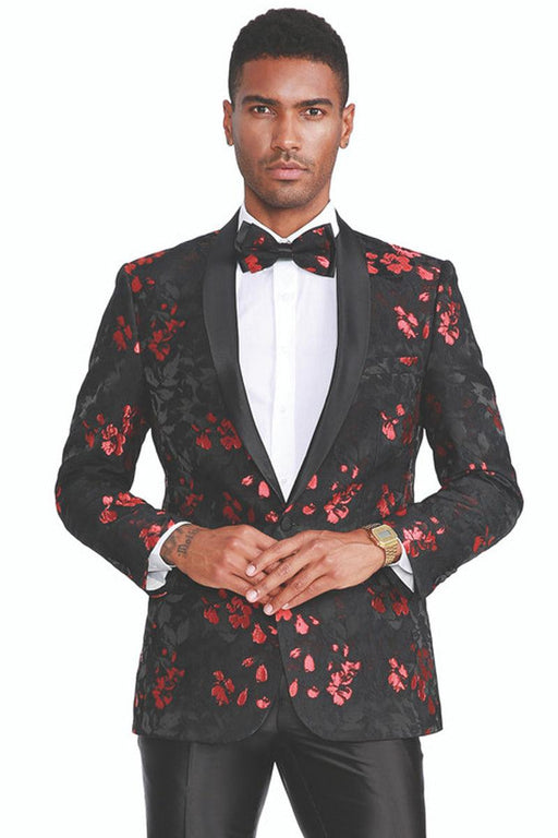 Men's Tazio Paisley Slim Fit Tuxedo Jacket: Black & Red. - USA Men's Outlet