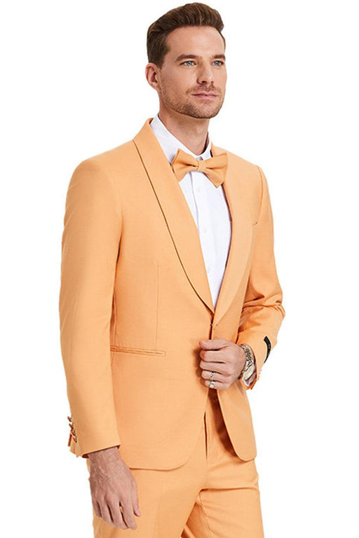 Men's Tazio Shawl Lapel Wedding Suit in Tangerine Orange - USA Men's Outlet