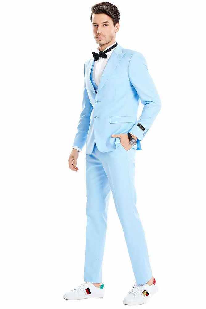 Men's Tazio Sky Blue 2-Button Wedding & Prom Vested Suit w/Peak Lapel - USA Men's Outlet