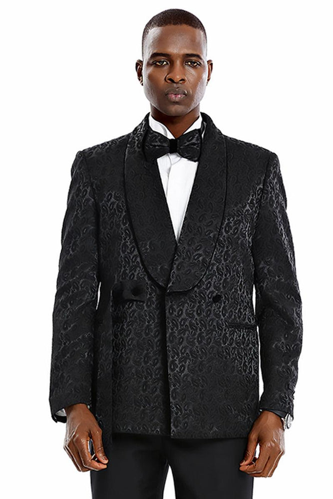 Men's Tazio Slim Fit Black Paisley Smoking Jacket Tuxedo Wedding Prom - USA Men's Outlet